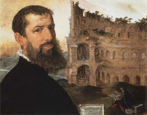 Maerten van heemskerck Self-Portrait of the Painter with the Colosseum in the Background